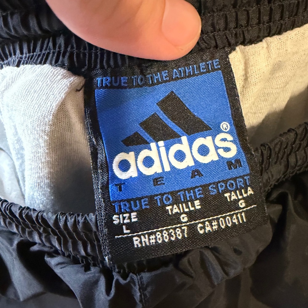 Adidas Team Vintage Black Nylon Track Pants White Triple Stripe Mens Large L - Picture 2 of 6